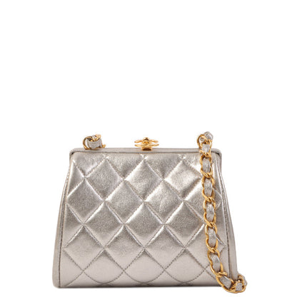 Chanel Around 1997 Made Turn-Lock Metal Clasp Chain Bag Silver