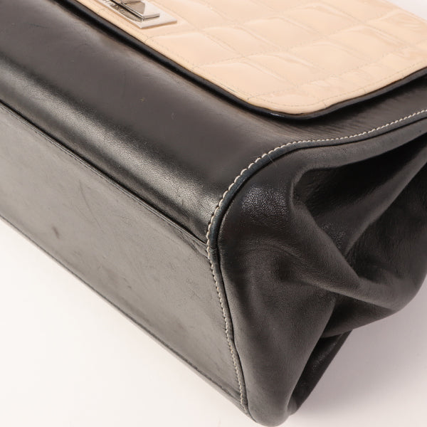 Chanel Around 2001 Made Patent Leather Comby Chocobar 2.55 Chain Bag Beige/Black
