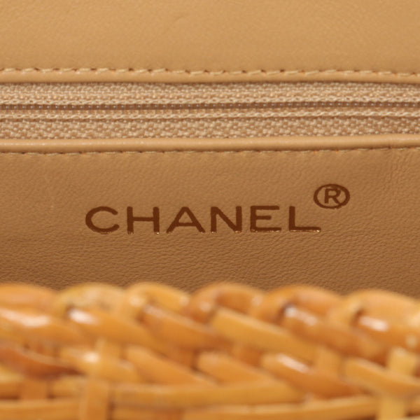 Chanel Around 1998 Made Rattanturn-Lock Basket Chain Bag Beige