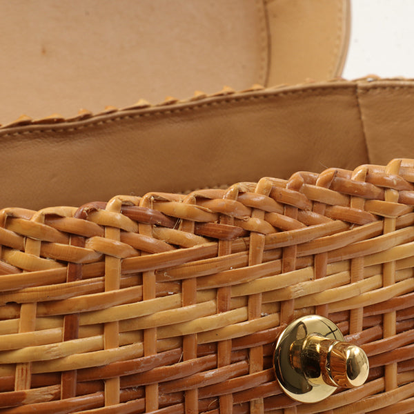 Chanel Around 1998 Made Rattanturn-Lock Basket Chain Bag Beige
