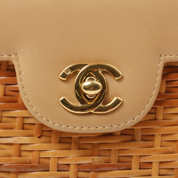 Chanel Around 1998 Made Rattanturn-Lock Basket Chain Bag Beige