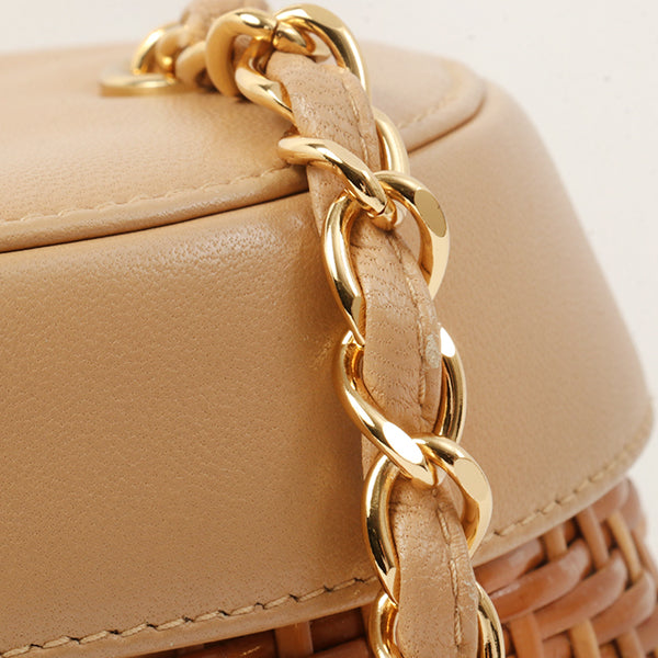 Chanel Around 1998 Made Rattanturn-Lock Basket Chain Bag Beige