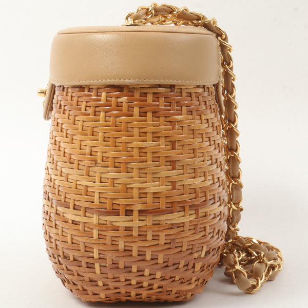 Chanel Around 1998 Made Rattanturn-Lock Basket Chain Bag Beige