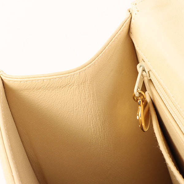 Chanel Around 1997 Made Cc Mark Stitch Logo Chain Top Handle Bag Beige