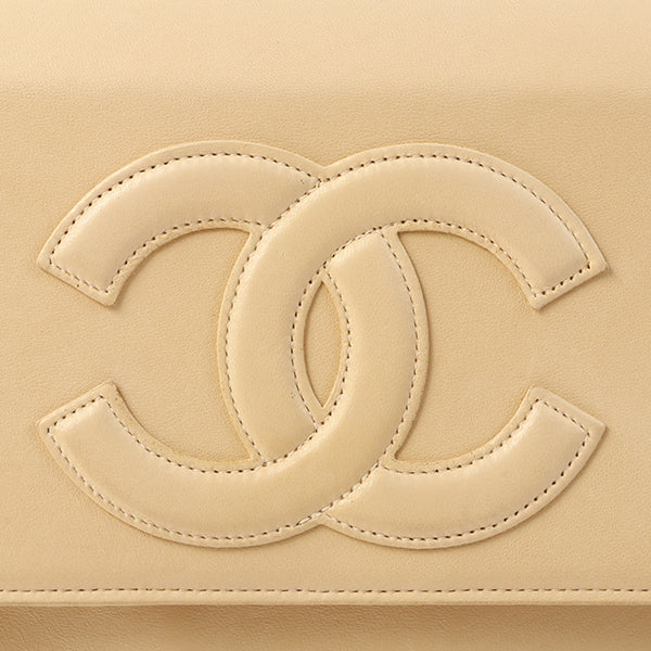 Chanel Around 1997 Made Cc Mark Stitch Logo Chain Top Handle Bag Beige