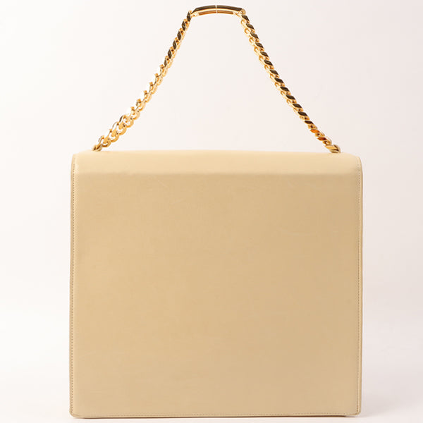 Chanel Around 1997 Made Cc Mark Stitch Logo Chain Top Handle Bag Beige