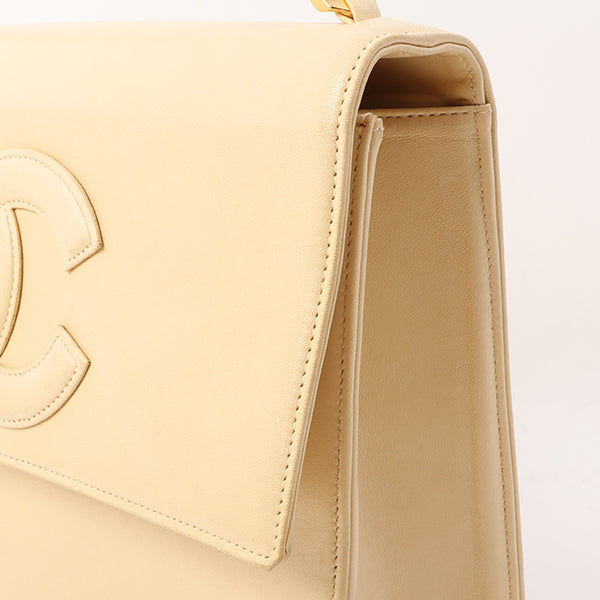 Chanel Around 1997 Made Cc Mark Stitch Logo Chain Top Handle Bag Beige