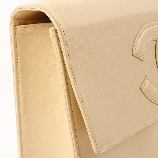 Chanel Around 1997 Made Cc Mark Stitch Logo Chain Top Handle Bag Beige