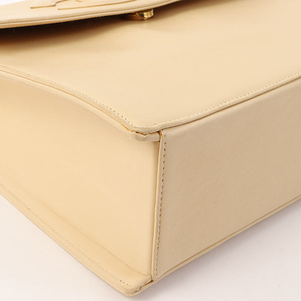 Chanel Around 1997 Made Cc Mark Stitch Logo Chain Top Handle Bag Beige