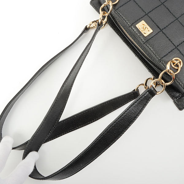 Chanel Around 2002 Made Turn-Lock Choco Bar Shoulder Bag Black