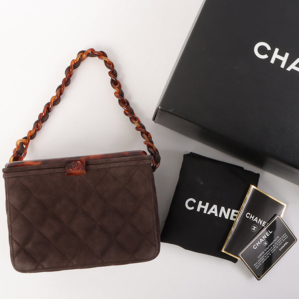 Chanel Around 1997 Made Suede Tortoiseshell Cc Mark Box Top Handle Bag Dark Brown