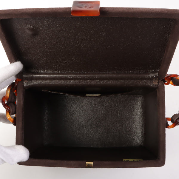 Chanel Around 1997 Made Suede Tortoiseshell Cc Mark Box Top Handle Bag Dark Brown