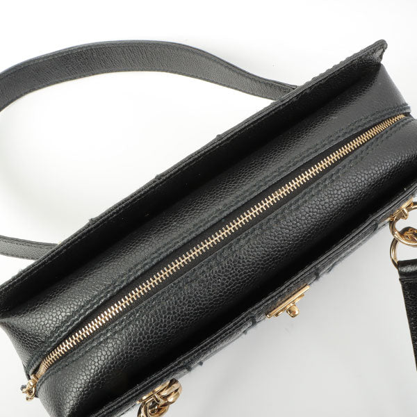 Chanel Around 2002 Made Turn-Lock Choco Bar Shoulder Bag Black