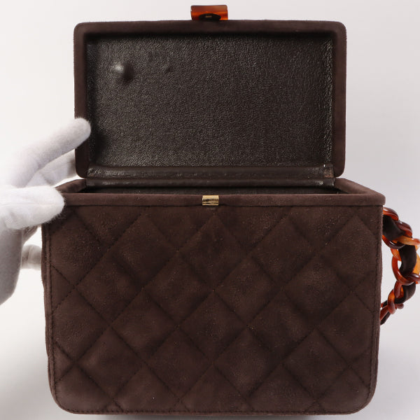 Chanel Around 1997 Made Suede Tortoiseshell Cc Mark Box Top Handle Bag Dark Brown