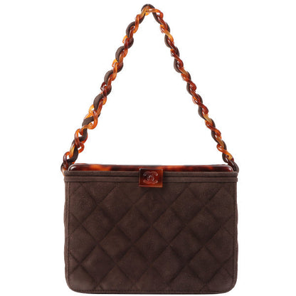 Chanel Around 1997 Made Suede Tortoiseshell Cc Mark Box Top Handle Bag Dark Brown