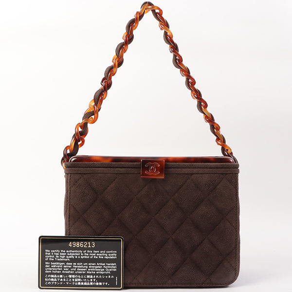 Chanel Around 1997 Made Suede Tortoiseshell Cc Mark Box Top Handle Bag Dark Brown