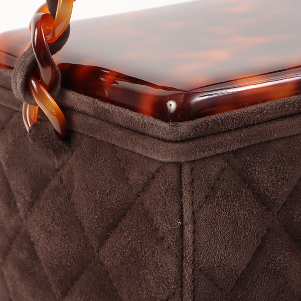 Chanel Around 1997 Made Suede Tortoiseshell Cc Mark Box Top Handle Bag Dark Brown