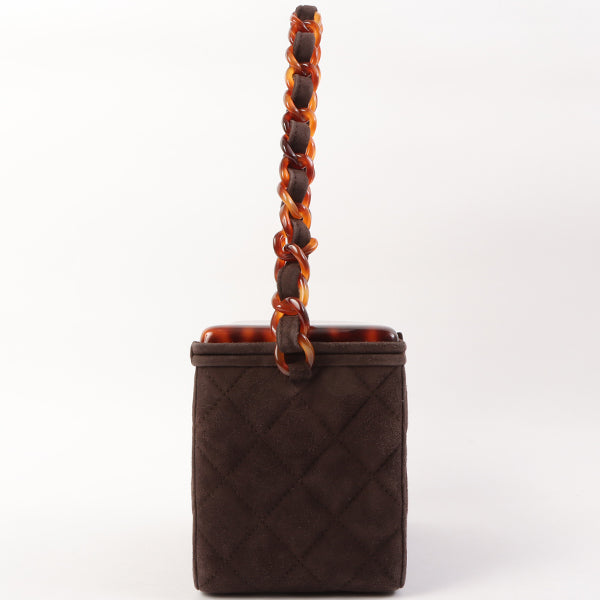 Chanel Around 1997 Made Suede Tortoiseshell Cc Mark Box Top Handle Bag Dark Brown