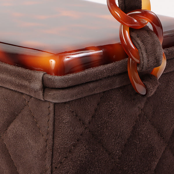 Chanel Around 1997 Made Suede Tortoiseshell Cc Mark Box Top Handle Bag Dark Brown