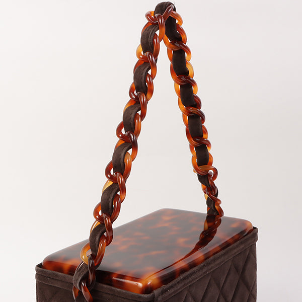 Chanel Around 1997 Made Suede Tortoiseshell Cc Mark Box Top Handle Bag Dark Brown