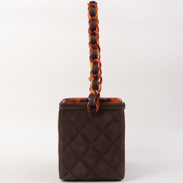 Chanel Around 1997 Made Suede Tortoiseshell Cc Mark Box Top Handle Bag Dark Brown