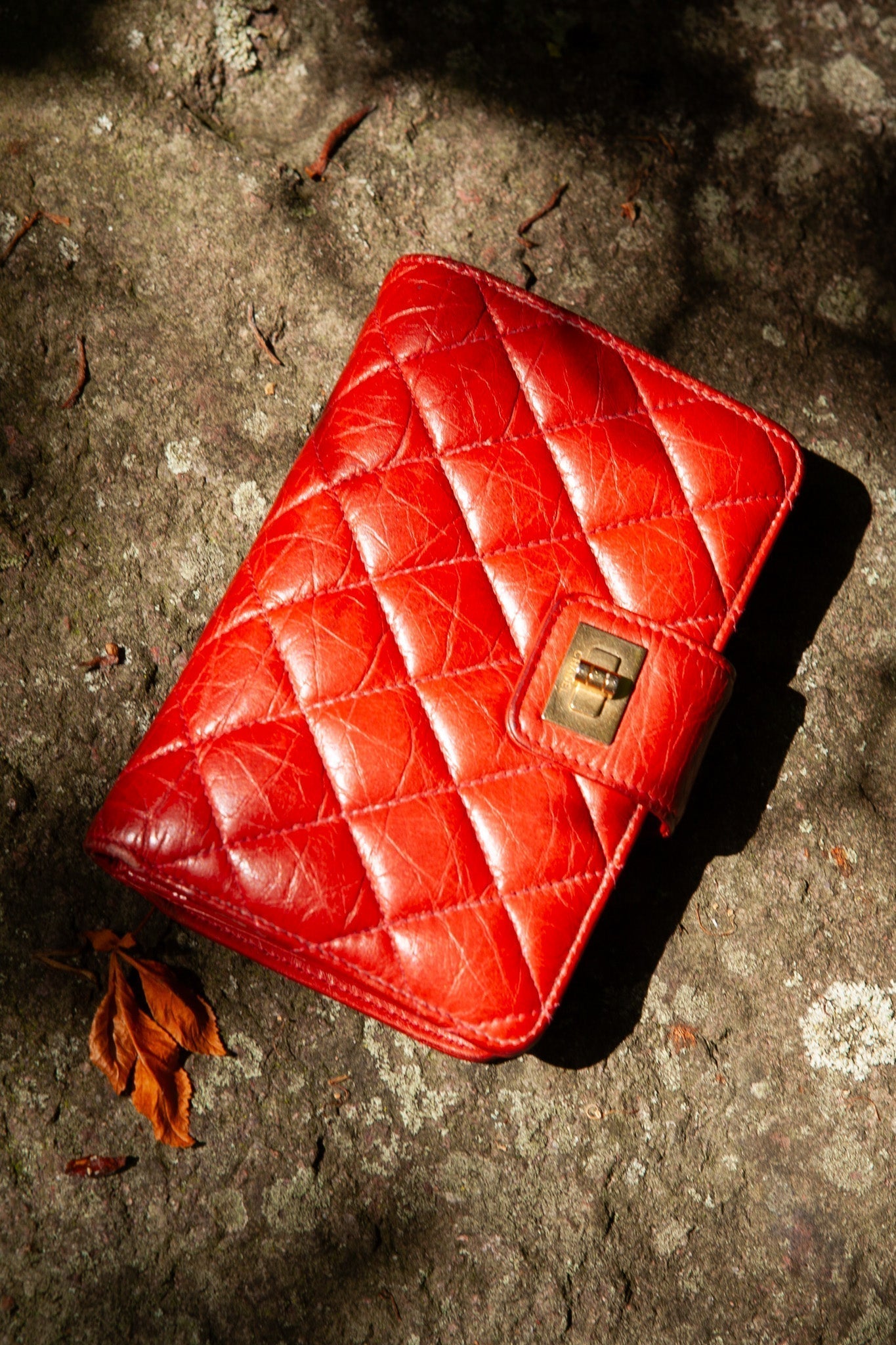 CHANEL 2.55 Wallet Red Gold