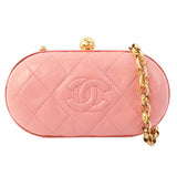 Chanel Around 1992 Made Cc Mark Stitch Metal Clasp Mini Chain Shoulder Bag Pink