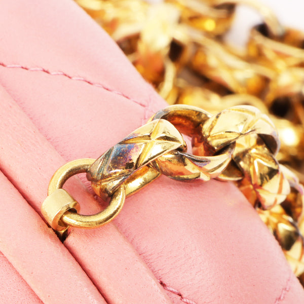 Chanel Around 1992 Made Cc Mark Stitch Metal Clasp Mini Chain Shoulder Bag Pink