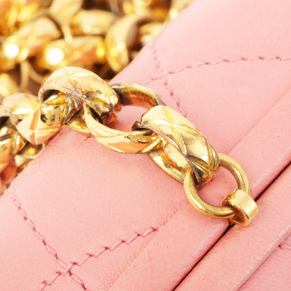 Chanel Around 1992 Made Cc Mark Stitch Metal Clasp Mini Chain Shoulder Bag Pink
