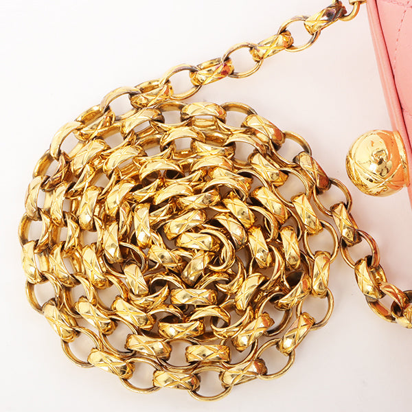 Chanel Around 1992 Made Cc Mark Stitch Metal Clasp Mini Chain Shoulder Bag Pink