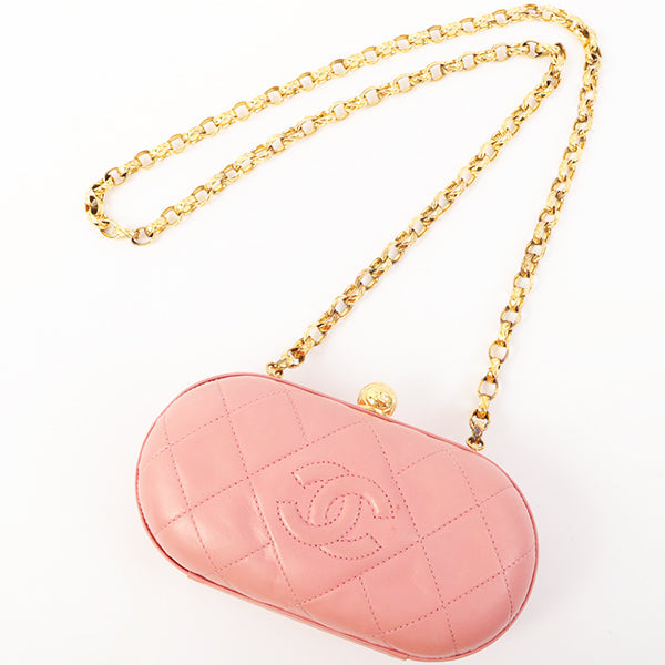 Chanel Around 1992 Made Cc Mark Stitch Metal Clasp Mini Chain Shoulder Bag Pink