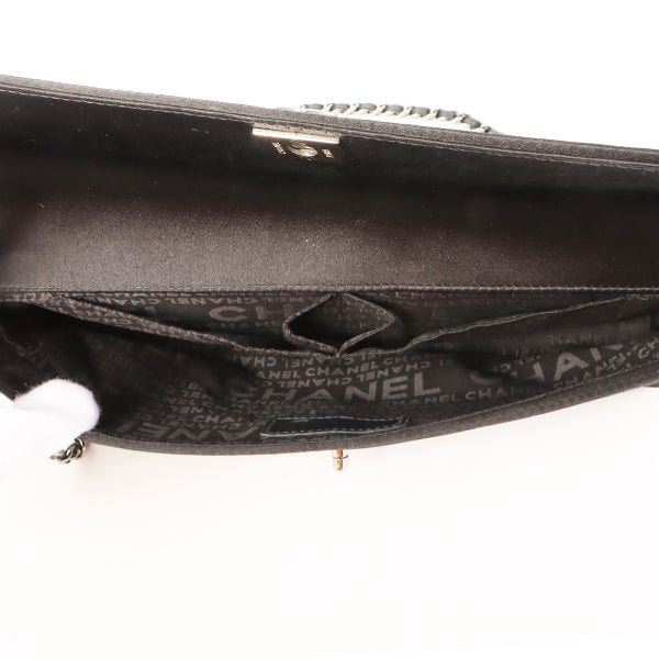 Chanel Around 2003 Made Satin Border Design Chocobar Turn-Lock Chain Bag Black