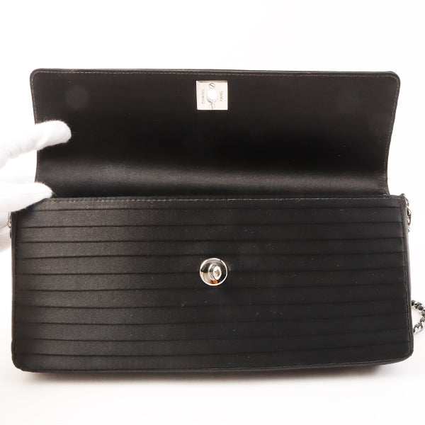 Chanel Around 2003 Made Satin Border Design Chocobar Turn-Lock Chain Bag Black