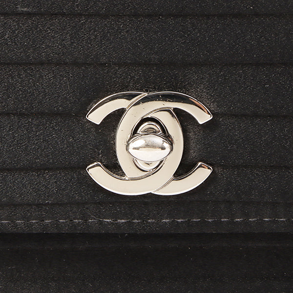 Chanel Around 2003 Made Satin Border Design Chocobar Turn-Lock Chain Bag Black