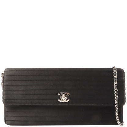 Chanel Around 2003 Made Satin Border Design Chocobar Turn-Lock Chain Bag Black