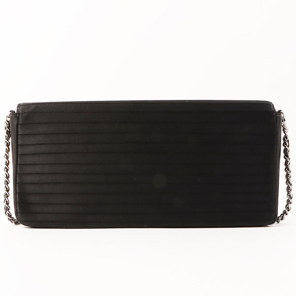 Chanel Around 2003 Made Satin Border Design Chocobar Turn-Lock Chain Bag Black