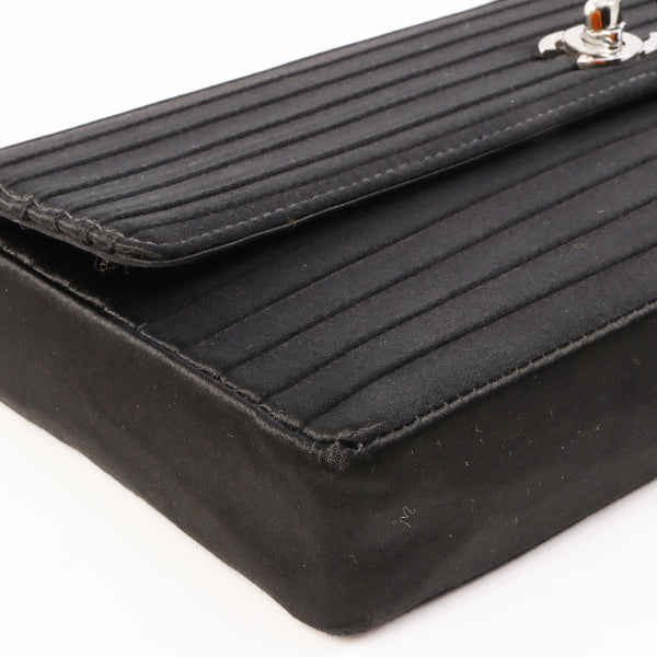 Chanel Around 2003 Made Satin Border Design Chocobar Turn-Lock Chain Bag Black