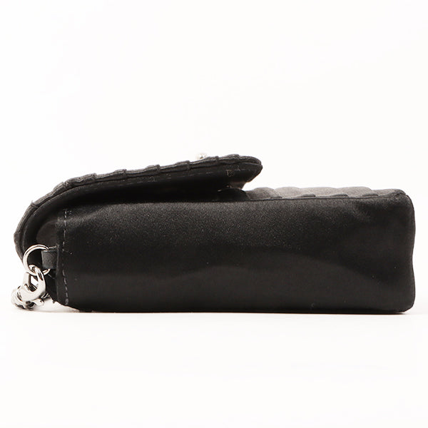 Chanel Around 2003 Made Satin Border Design Chocobar Turn-Lock Chain Bag Black