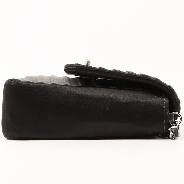Chanel Around 2003 Made Satin Border Design Chocobar Turn-Lock Chain Bag Black