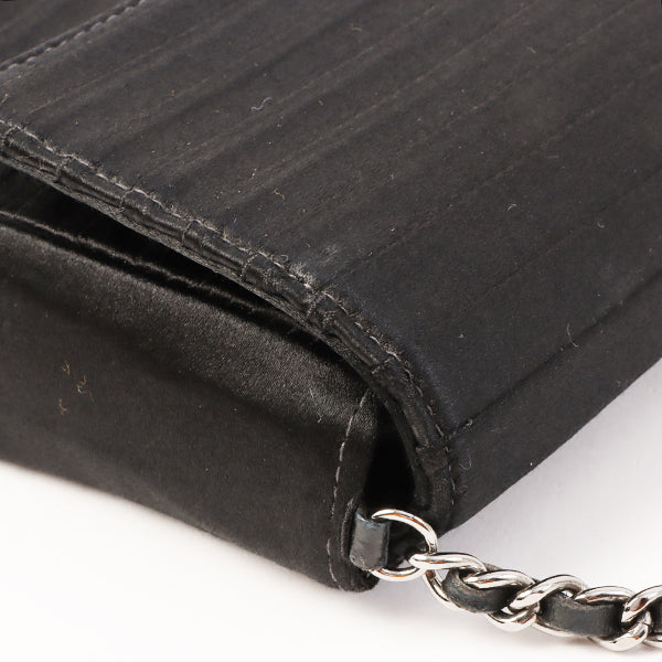 Chanel Around 2003 Made Satin Border Design Chocobar Turn-Lock Chain Bag Black
