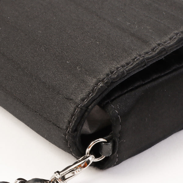 Chanel Around 2003 Made Satin Border Design Chocobar Turn-Lock Chain Bag Black