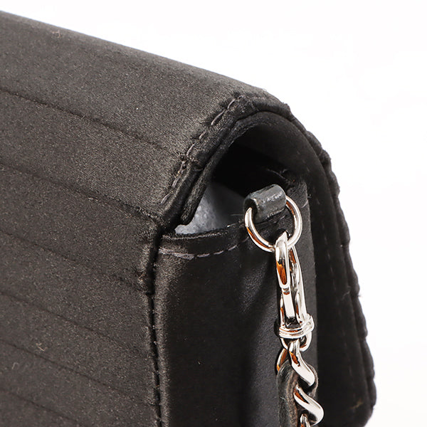 Chanel Around 2003 Made Satin Border Design Chocobar Turn-Lock Chain Bag Black