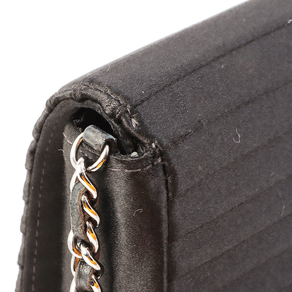 Chanel Around 2003 Made Satin Border Design Chocobar Turn-Lock Chain Bag Black