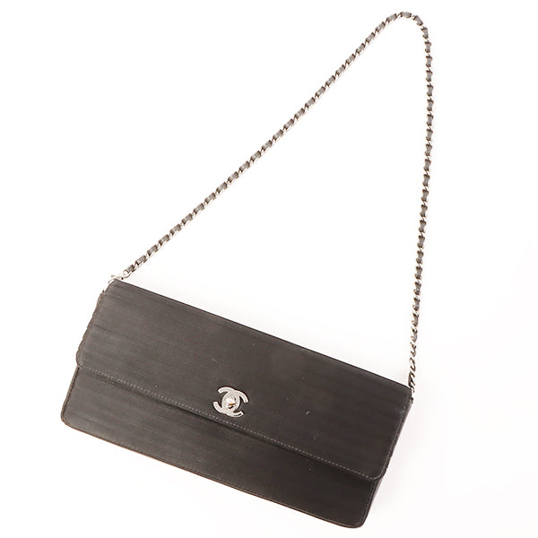 Chanel Around 2003 Made Satin Border Design Chocobar Turn-Lock Chain Bag Black