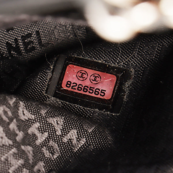 Chanel Around 2003 Made Satin Border Design Chocobar Turn-Lock Chain Bag Black