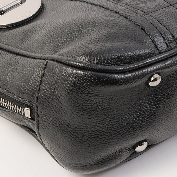 Chanel Around 2004 Made Caviar Skin Big Logo Button Motif Handle Bag Black