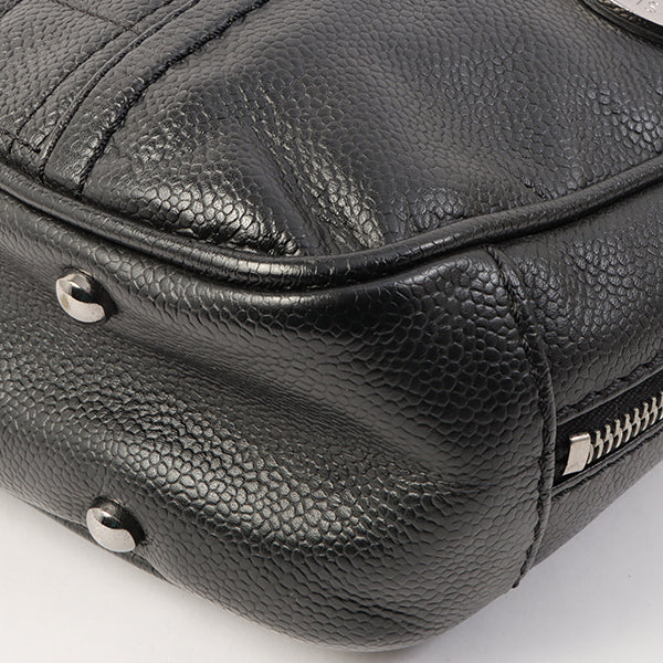 Chanel Around 2004 Made Caviar Skin Big Logo Button Motif Handle Bag Black