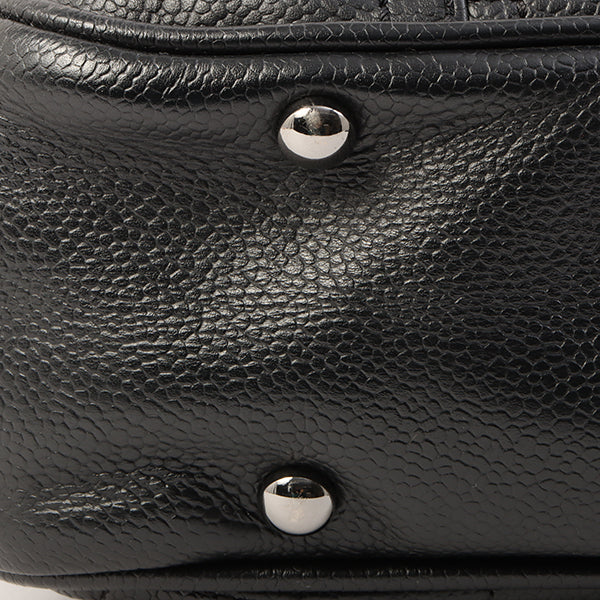 Chanel Around 2004 Made Caviar Skin Big Logo Button Motif Handle Bag Black