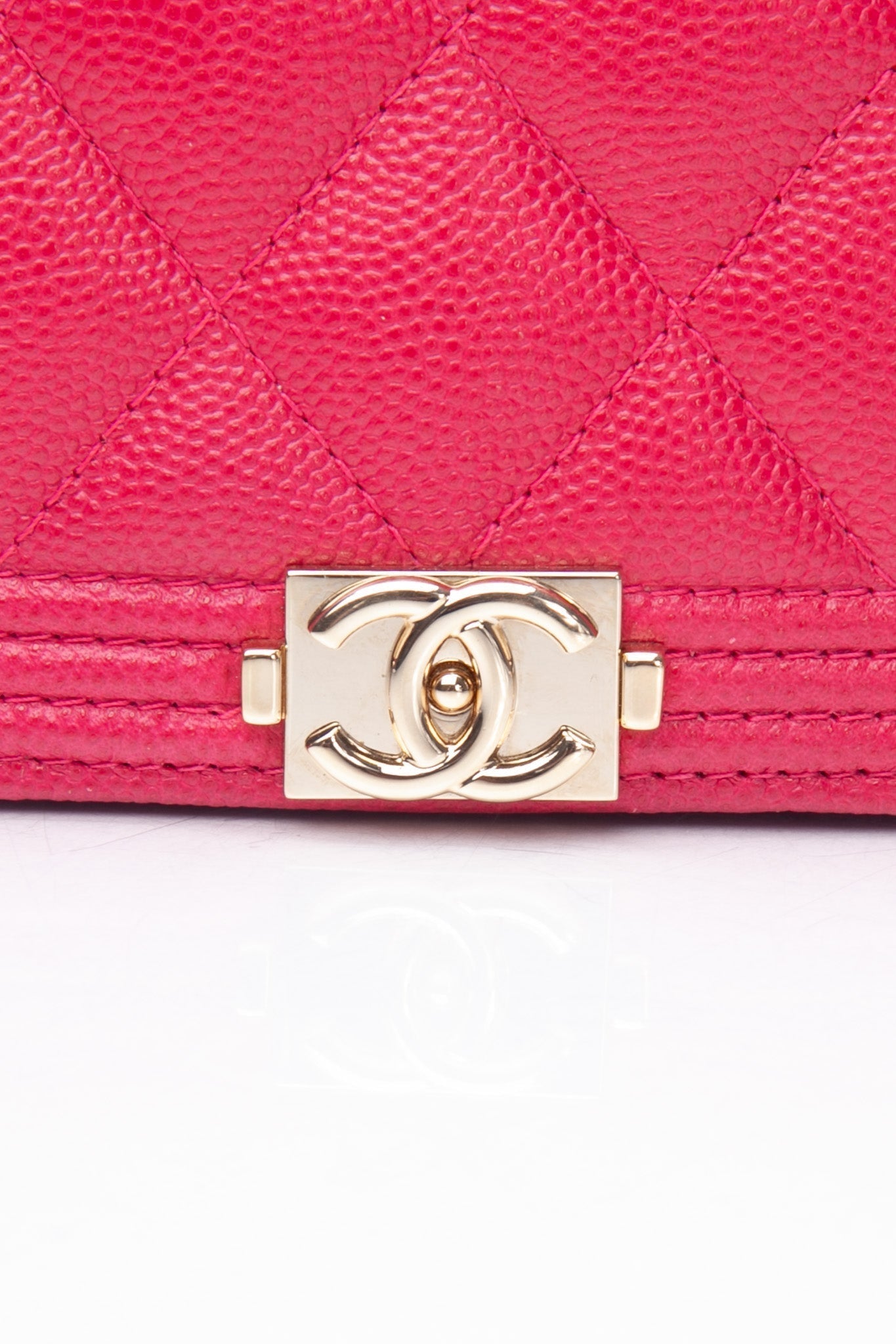 CHANEL Hot Pink Caviar Quilted Boy Wallet On Chain WOC