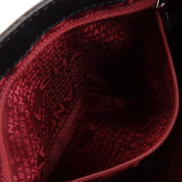 Chanel Around 2004 Made Caviar Skin Big Logo Button Motif Handle Bag Black